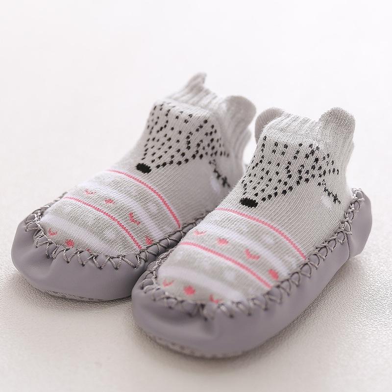 Fox Style Non-Slip Leather-Soled Toddler Floor Socks - Soft Baby Cartoon Shoe Socks