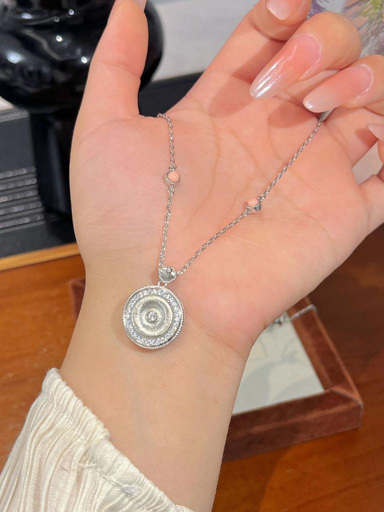 Full Diamond Brushed Ruyi Donut Necklace Double Sided Pull Premium Light Luxury Design Collarbone Chain