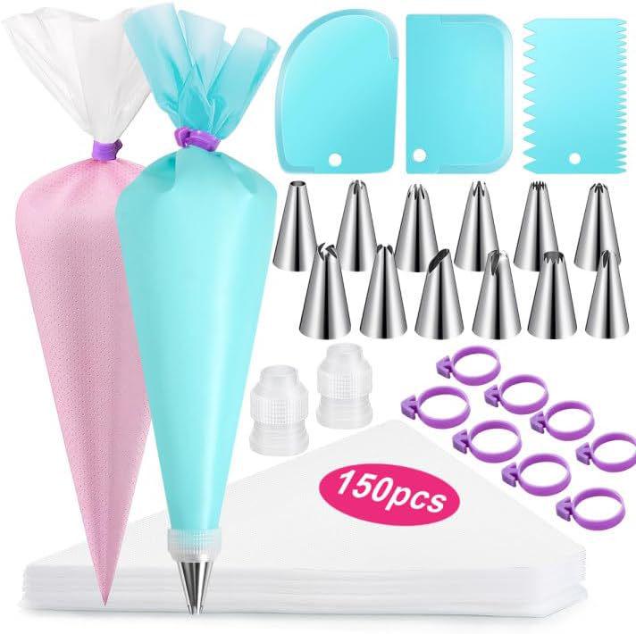 Set di Decorazione per Torte da 120 Pezzi: Sac à poche, Raschietto per crema, Attrezzi da forno