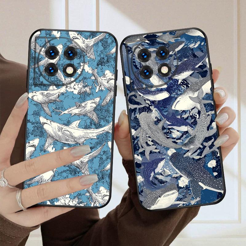 Cartoon Blue Shark For Oneplus 8T 9 9R 10 Pro 11 12 13 13R 5G ACE 5 Nord2 4 CE 3 4 Lite N20 SE N200 silicone soft phone case