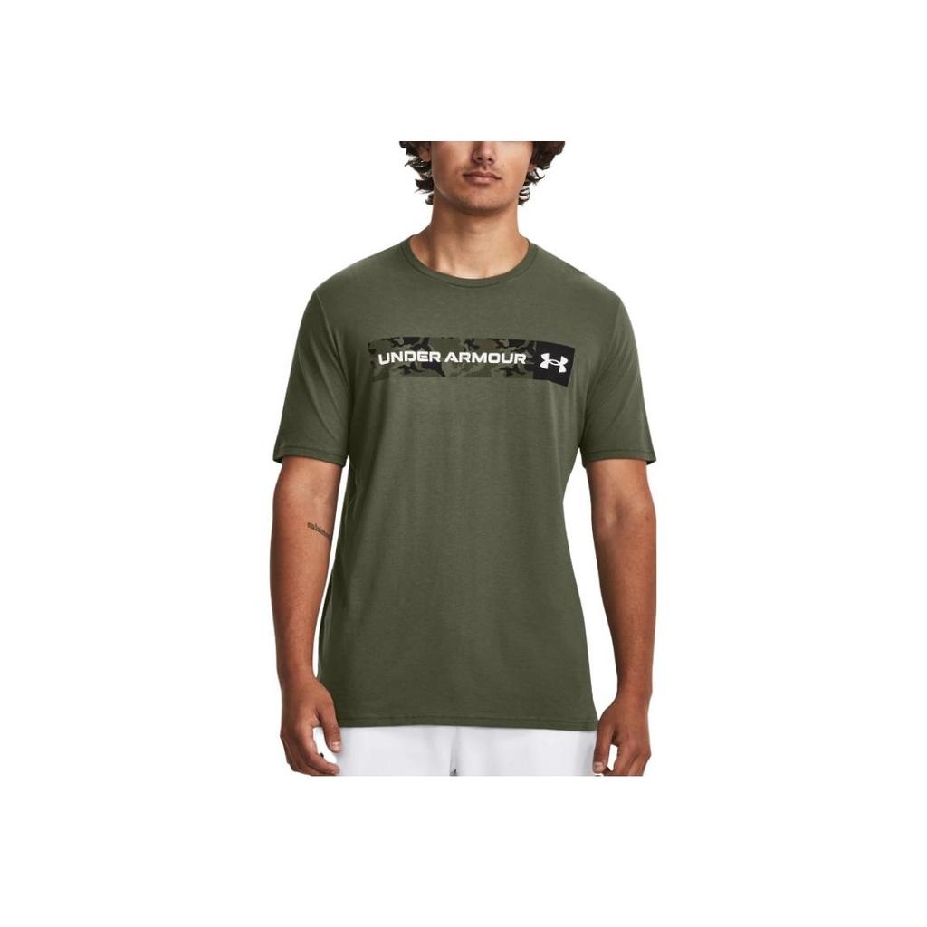 Under Armour Loose Fit Round Neck Solid Color Camouflage Letter Short Sleeve T-Shirt Men Tops Green 1376830-390