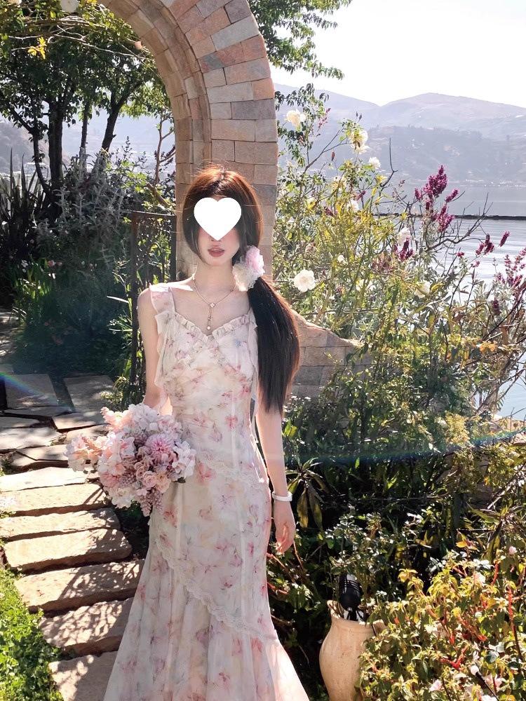 2026 New Alice Park Tour Irregular Fishtail Fairy Floral Camisole Long Dress