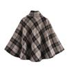 2025 Spring Women's Casual Color Block Plaid High Neck Cape Coat