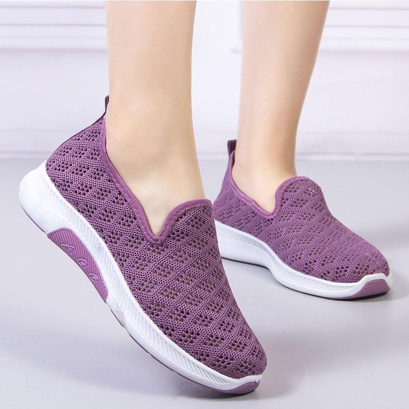 Summer Mesh Shoes Women's New Middle-aged and Old One-pedal Mother Shoes Non-slip Lightweight Fly-woven Shoes Breathable and Comfortable