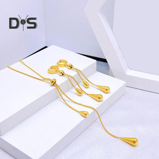 Water Drop Jewelry Adjustable Y Shape Slider Chain Necklace Golden Hoop Earrings for Weddings Parties