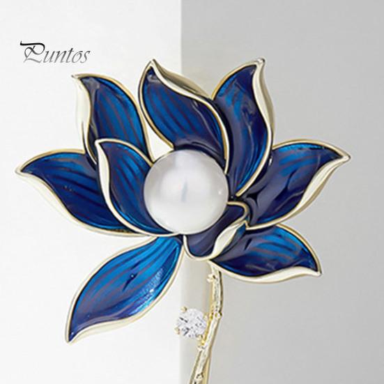 Broche de pérolas de imitação de strass, acabamento fino, formato de flor azul, acessórios para fantasias femininas