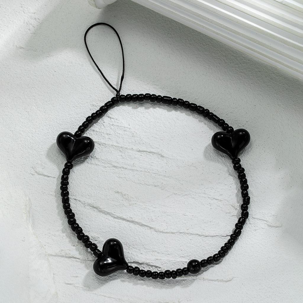 Simple Fashionable Black Peach Heart Beaded Mobile Phone Chain for Men and Women Versatile Fashion Phone Accessories Jewelry