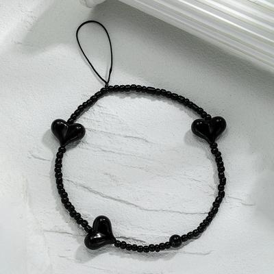Simple Fashionable Black Peach Heart Beaded Mobile Phone Chain for Men and Women Versatile Fashion Phone Accessories Jewelry