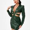 Designer Party Women's Green Dress New Genuine Real Lambskin Leather Stylish Wear