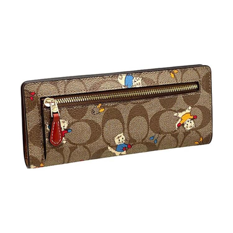 New COACH Slim Wallet Coated Canvas With Smooth Leather Card Holder, Wallet Women's Khaki CF331-IME7V