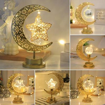 Metal LED Moon Lamp Flicker Free Soft Lighting Creative Hollow Design Bedroom Night Light Bedside Table Lamp Decoration