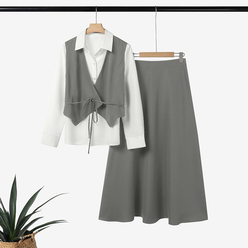 

ZANZEA Женская блузка с длинным рукавом и юбки Повседневный комплект из двух частей 5XL серый