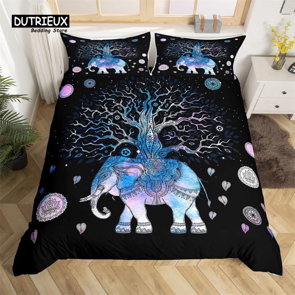 Comforter Elephant Feather Bohemian Mandala Bedding Set Single Twin King Microfiber Exotic Animal Tree Of Life Comforter