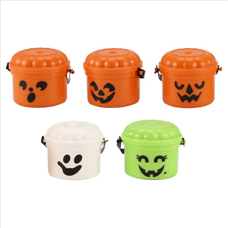

Classic Halloween Pumpkin Element Mini Bucket with Removable Lid and Working Handle Halloween Prank Small Ornament Decoration