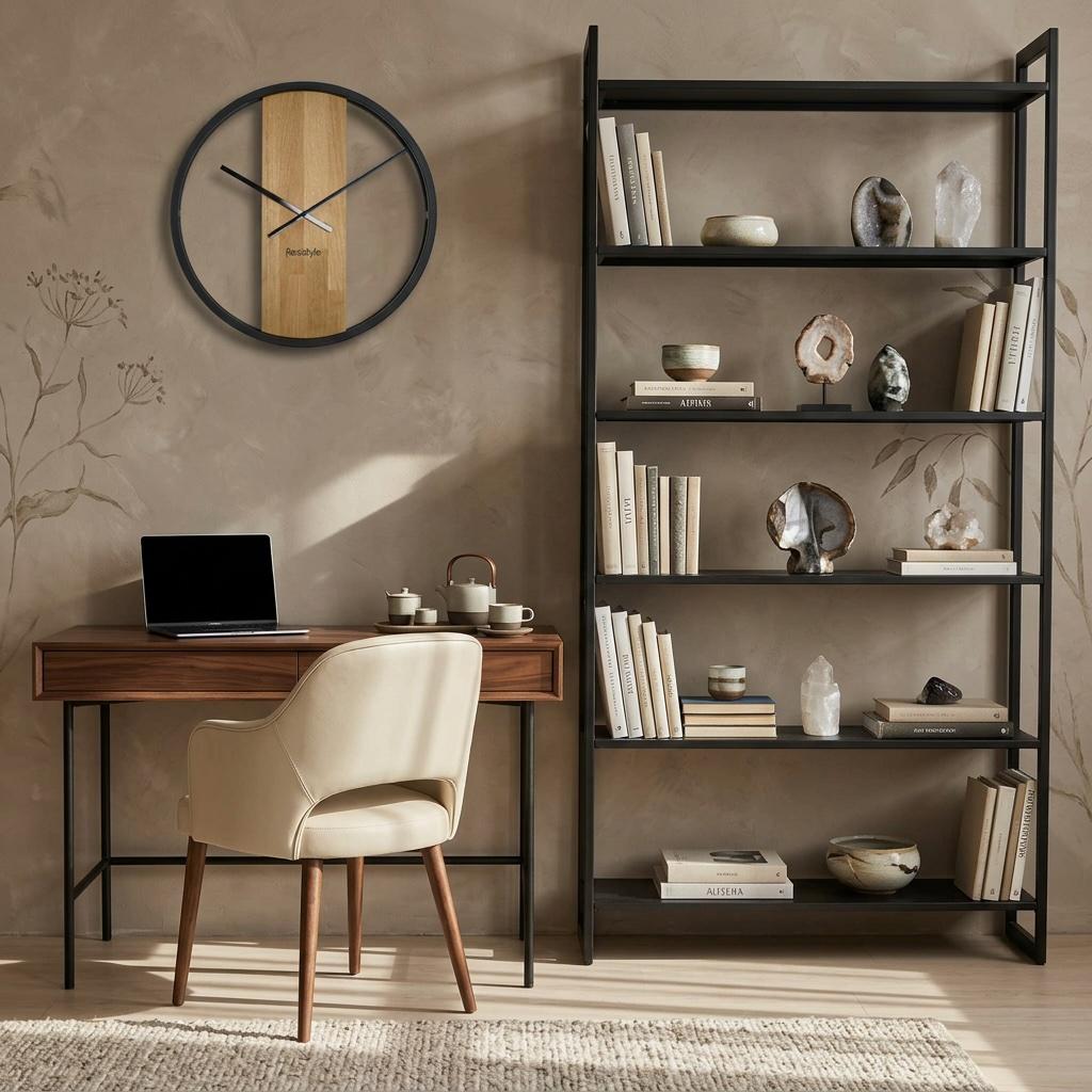 Round oak loft clock oval metal 50cm