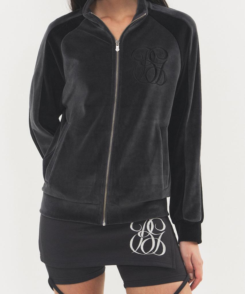 Rawmantics Color Block Velvet Track Jacket Zip-Up Black