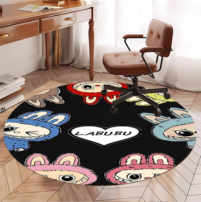 Labubu Pattern Round Rug, Indoor/Outdoor Mat, for Picnic, Gameroom, Bedroom, Office, Living Room, Home Decor Carpet, Birthday Gift