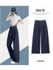 Women's Dark Blue Tencel High-Waisted Slimming Jeans, 2025 Spring/Summer Collection - Straight-Leg, Bright Stitching, Fashionable Draping Design.