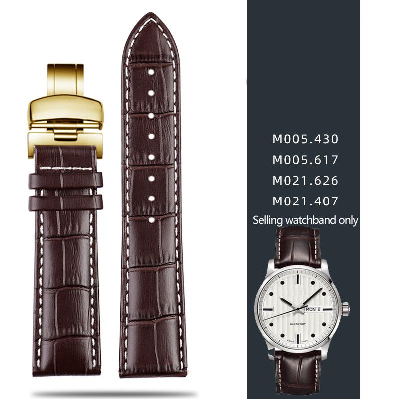 Leather Strap For Mido Helmsman M005 Orange Rudder M005614 m005430A Male Watch Chain with Butterfly Clasp Bracelet 22mm 23mm