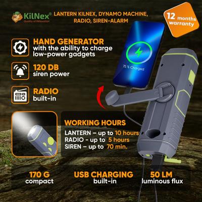 Flashlight "KINLEX VOLT" with Manual Generator (dynamo Machine), RADIO AND SIREN-ALARM