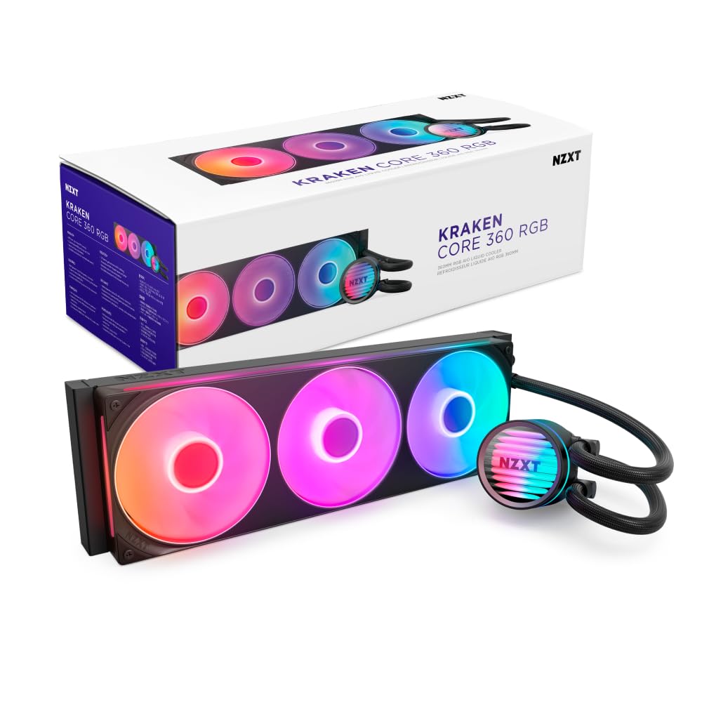 NZXT Kraken Core 360 RGB 360mm Liquid CPU Cooler, Black, RL-KR36C-B1 (FN2481)