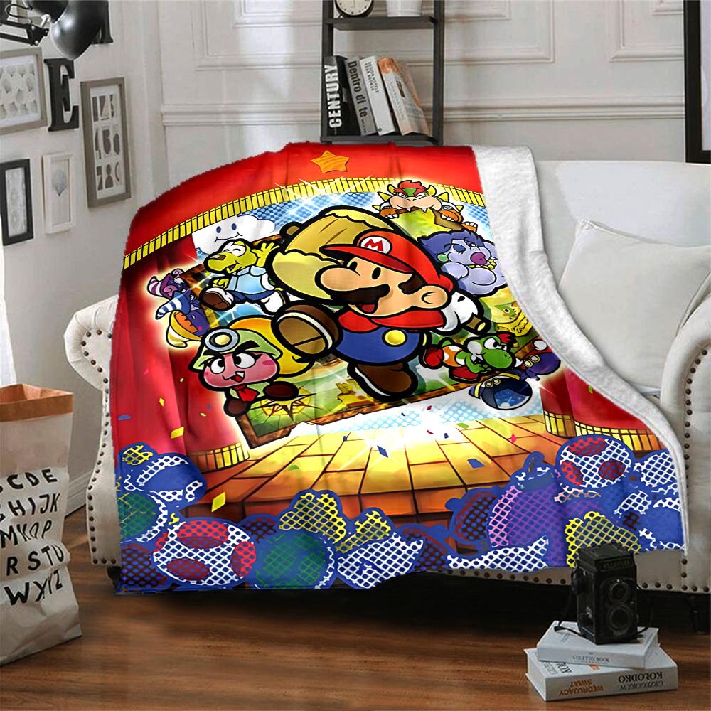 Mario Friends Showtime Flannel Blanket Super Soft Warm Cozy Blanket For Sofa Bed Office Travel Allseason Home Decor Gift