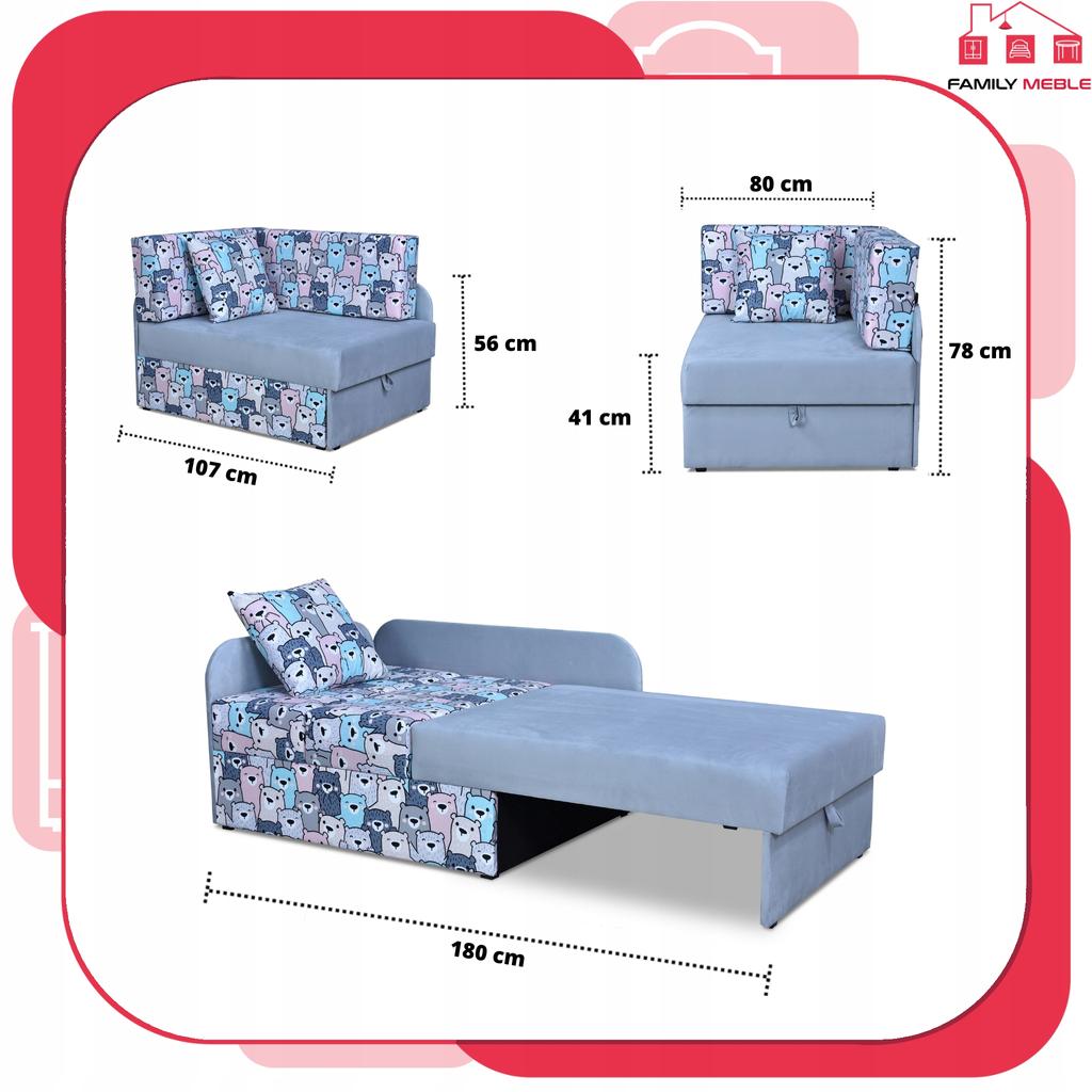 Children's Corner Sofa Bambino Extendable Container Bed Children's Mattress Kubuś