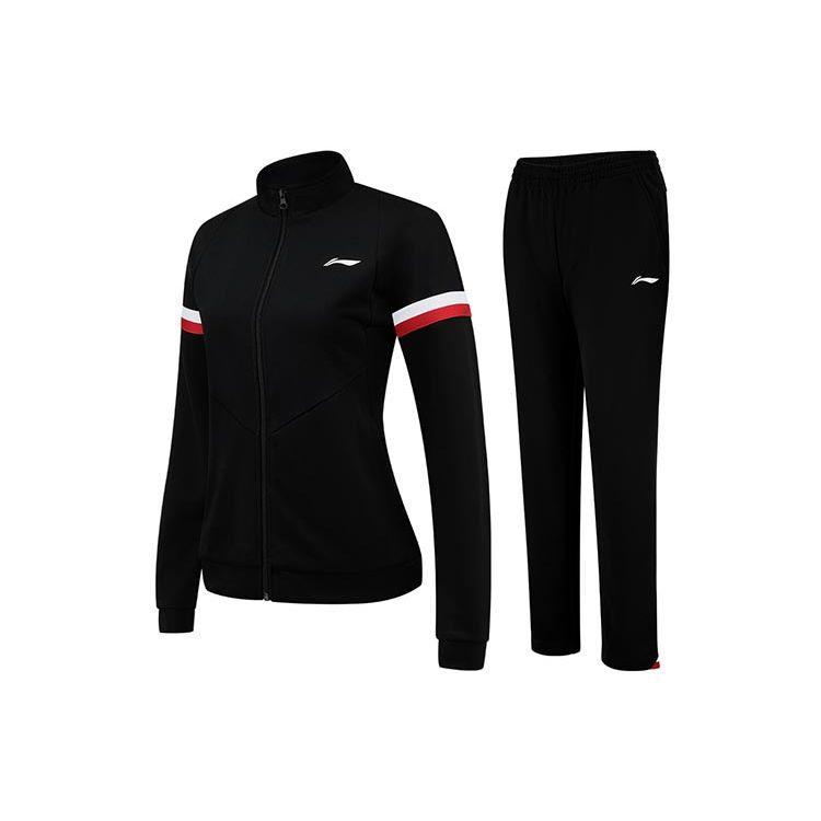 Li Ning Feather Series Solid Color Striped Training Hoodie Set Women hoodies Black AWES006-3