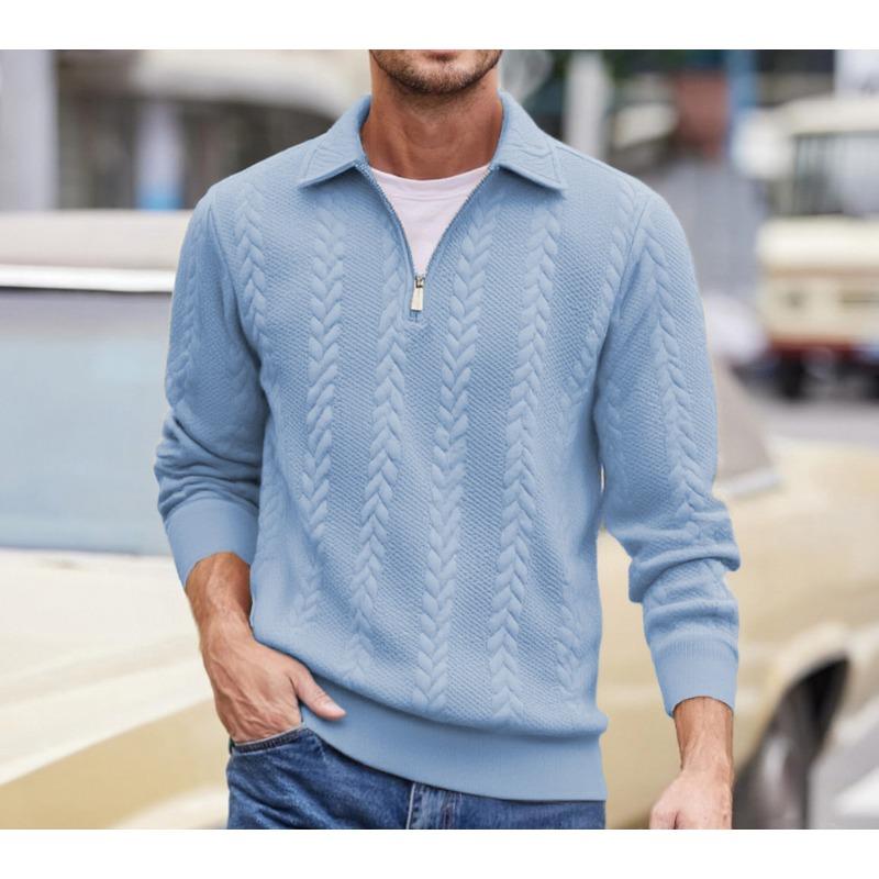 Men's Cable Knit Textured Half-Zip Polo Collar Sweater