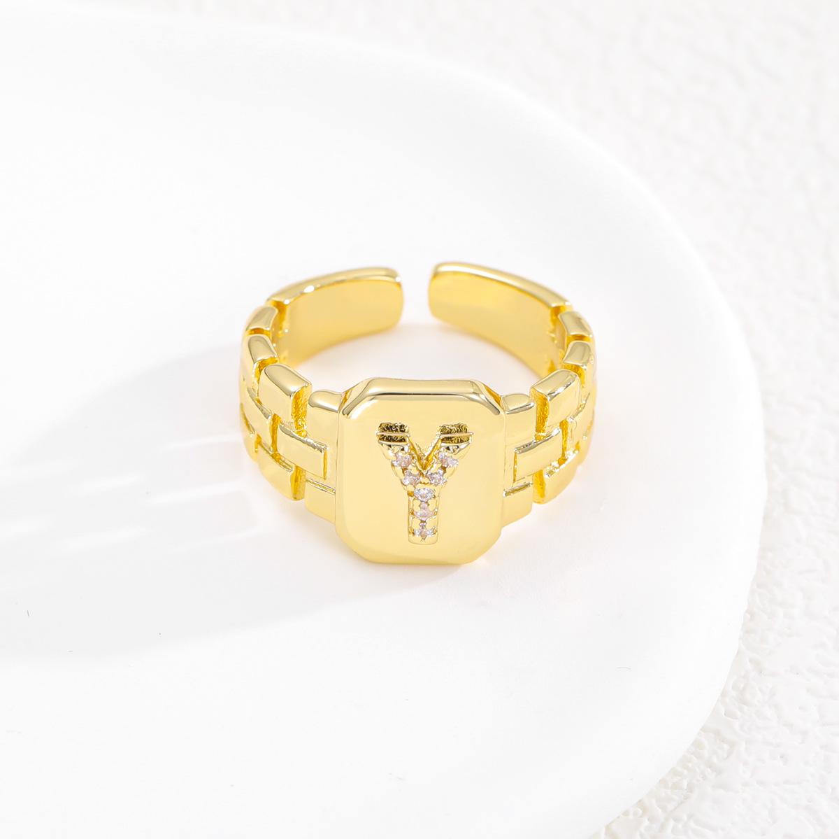 Geometric Zircon Inlaid Copper Watch Strap Ring: High-End Fashion Jewelry Copper Plated with 18k Real Gold