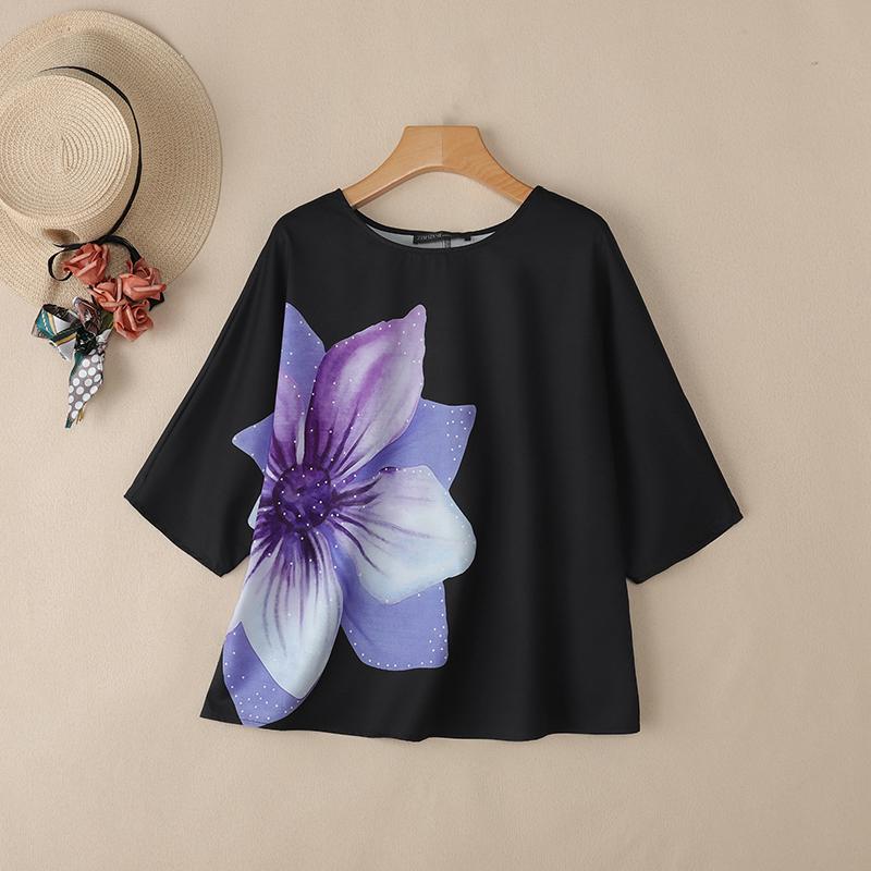 

ZANZEA Женская повседневная блузка с круглым вырезом, свободная, с цветочным принтом, с коротким рукавом 4XL