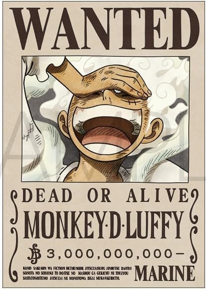 Plakat Poszukiwany One Piece Luffy 3 Miliardy Jenów Oficjalny Plakat Poszukiwany Wydany przez Marynarkę Rozmiar A3 Oficjalny Produkt - - - - -