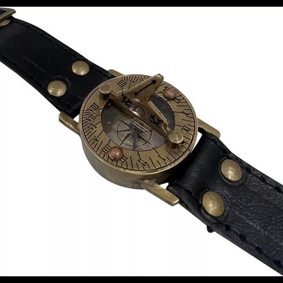 

Морские стимпанк солнечные часы компас наручные часы антикварный навигационный кожаный браслет, черный