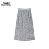 Peacebird Women's Grey Sequined A-line Midi Skirt