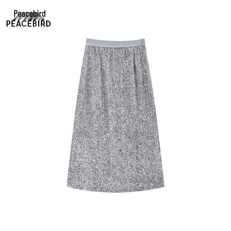 Peacebird Women's Grey Sequined A-line Midi Skirt