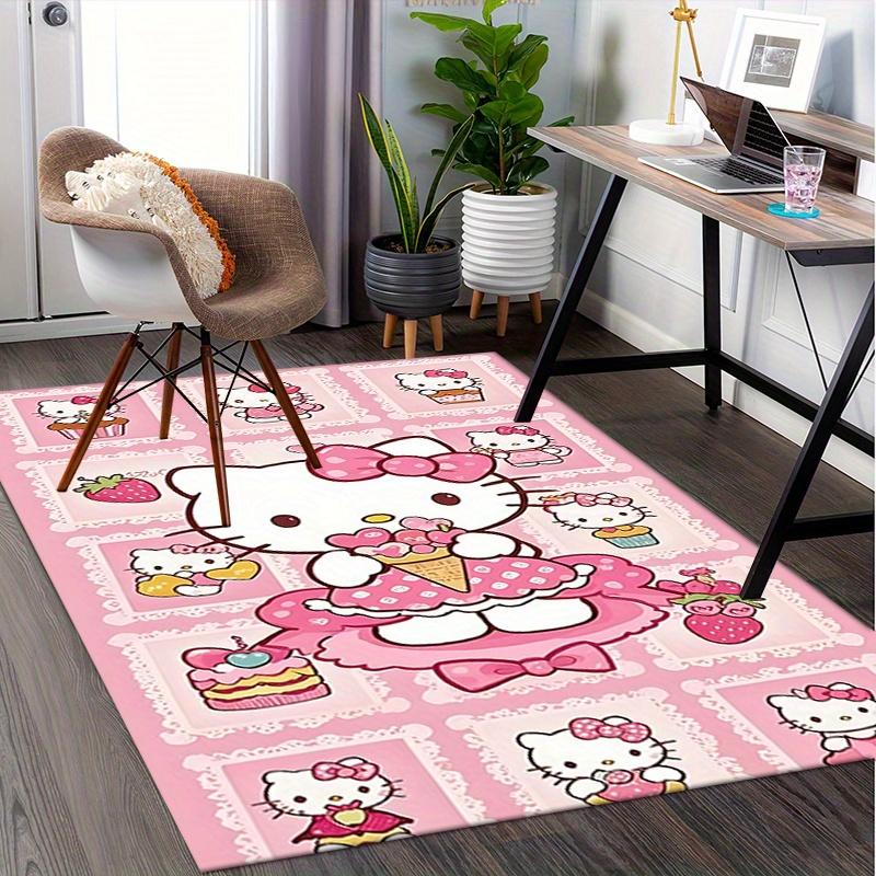 Office Rug Hello Kitty, Pink Anti-Slip Rug, Machine Washable for Living Room, Bedroom, Office, Multiple Sizes, Bedroom Mat, Decorative Mat, Durable Ma
