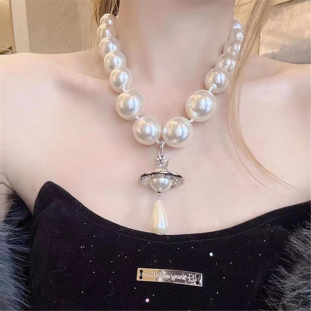 Tooxika Exaggerated Three-dimensional Saturn Baroque Water Drop Pearl Pendant Necklace Light Luxury Temperament Jumper Chain For Women