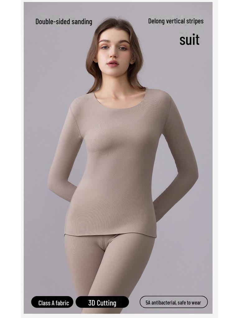 German Velvet Women's Thermal Underwear: Plus Velvet, Thickened, Antibacterial, Skin-Beautifying Suit for Autumn