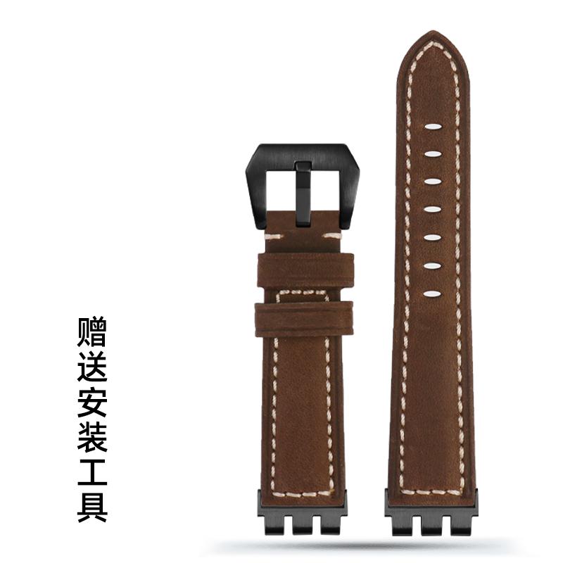 Frosted Matte Cow Leather Watch Strap 17mm 19mm 21mm For Swatch IRONY YVS YCS YAS YGS Band Concave Convex Watchband Accessories