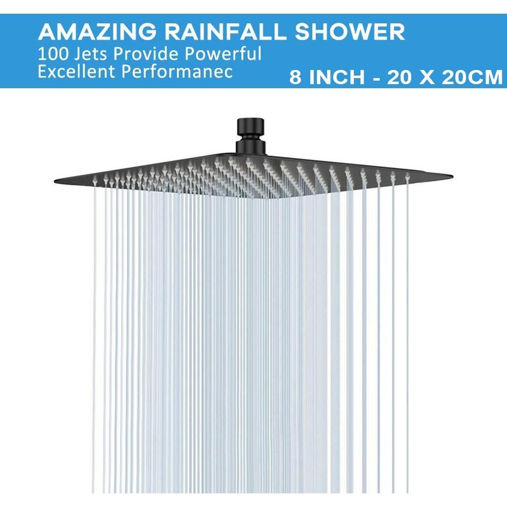 8"/10"/12" Large Rainfall Black Shower Head 304 Stainless Steel Square Rain ShowerHead Full Body Coverage Shower Set