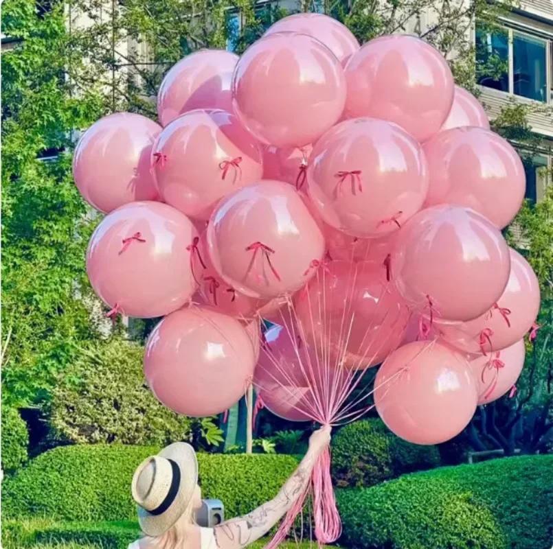 Elegant Transparent Latex Balloon Set with Pink Bows for Valentine's Day, Engagement, and Birthday Celebrations