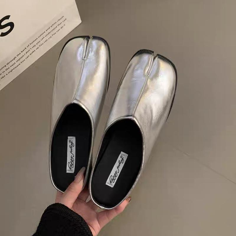 Fashion SUOJIALUN Autumn Women Flat Slipper Fashion Split Toe Slip On Mules Shoes Ladies Casual Soft Flat Heel Outdoor Slides Sandal Sho