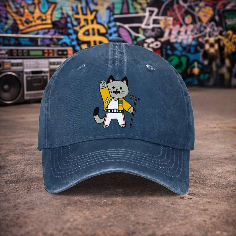 Freddy Mercury Cat Vintage Washed Baseball Cap Unisex Unisexs Duckbill Hat Fun Print Casual Gift Multiple Colors