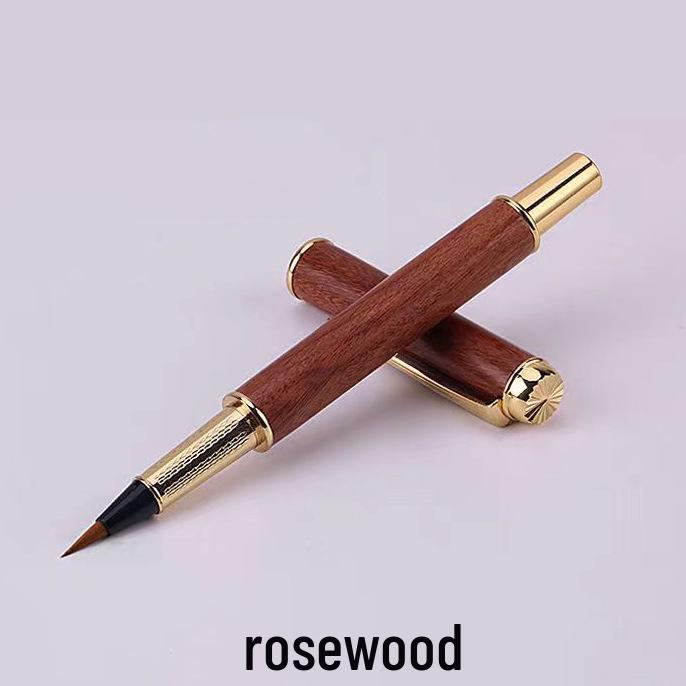 Sandalwood Brush Pen: Portable Calligraphy Soft Tip, Regular Script Ink Cartridge, Engravable Pen