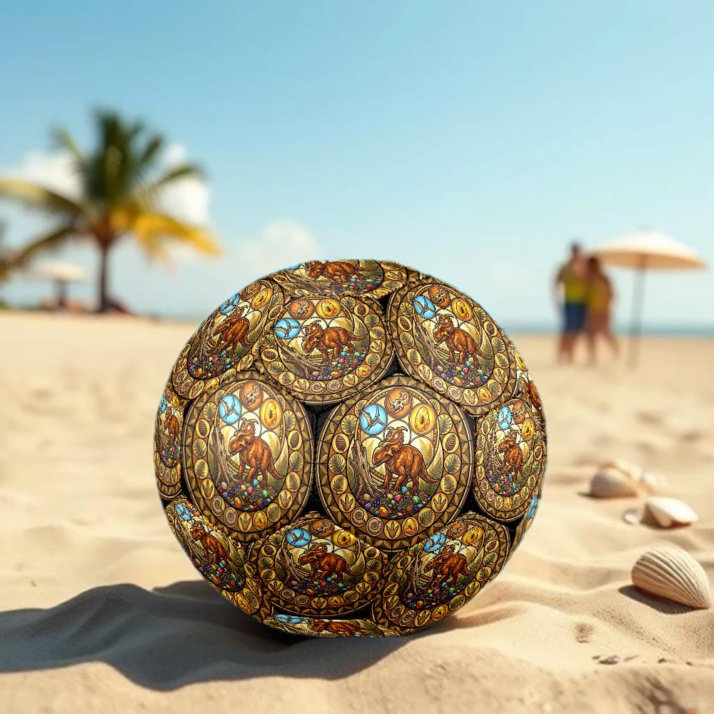 Dinosaur Glass Art Round Football Size 5 Adult Ball Suitable for Training Matches and Outdoor Team.