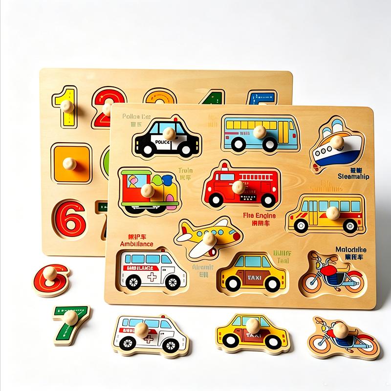 Puzzle in Legno per Bambini Giocattoli Montessori 1 2 3 Anni Giocattoli per Bambini Piccoli Tavola con Maniglia Alfabeto Numero Cognizione Apprendimento Giocattoli Educativi