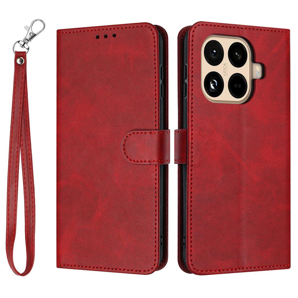 For Xiaomi 15T Pro Case Flip Stand Calf Texture PU Leather Wallet Phone Cover with Strap