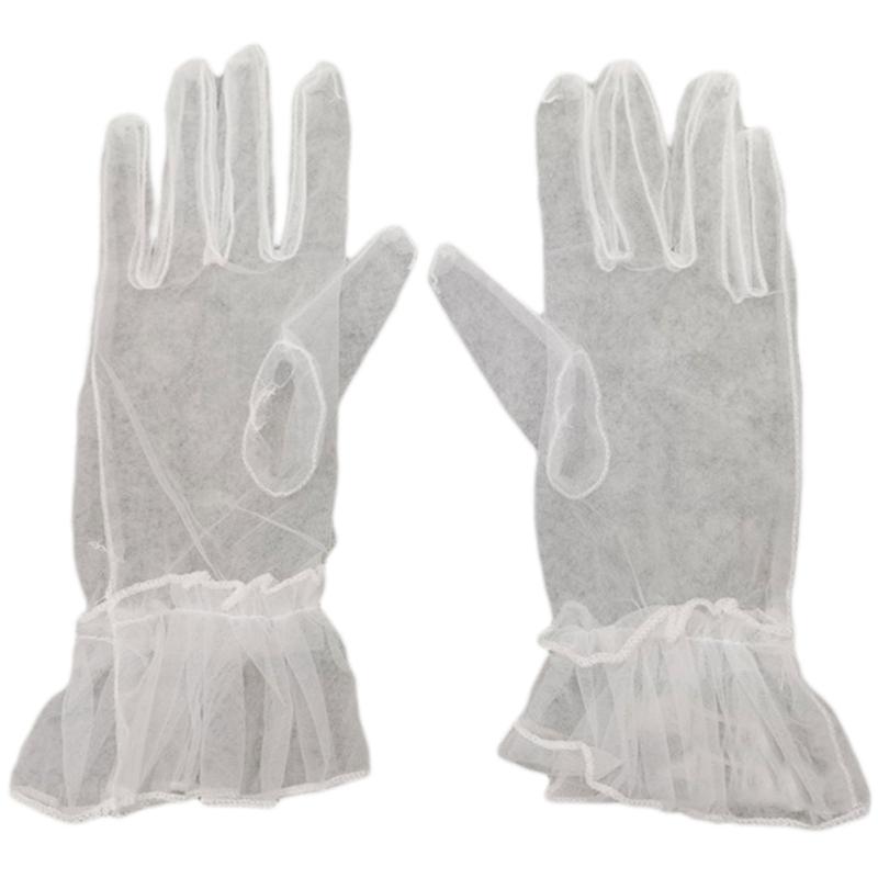Stylish Short Gloves Full Finger Gloves Wrist Length Short Gloves Tulle Gloves Party Gloves for Prom Party Tea Parties