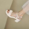 Ladies Shoes Heeled Summer 2024 High Heels Sandals for Women Rhinestones Footwear Pumps Beige Bow Round Toe Tip Diamond Sale F H
