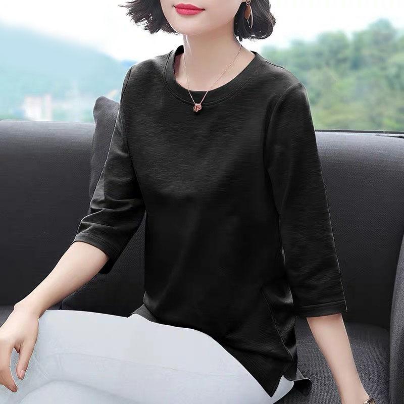 JKASHDK Women's Fashion Casual Summer Spring Solid Color Print 3/4 Sleeves O-Neck Blouses & Shirts
